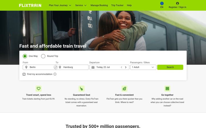 Screenshot of flixtrain.com