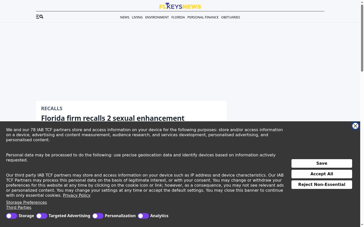 Screenshot des Einwilligungsbanners vor jeglicher Interaktion