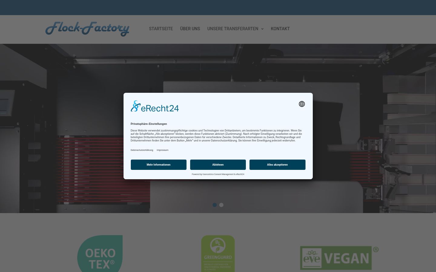 Screenshot des Einwilligungsbanners vor jeglicher Interaktion