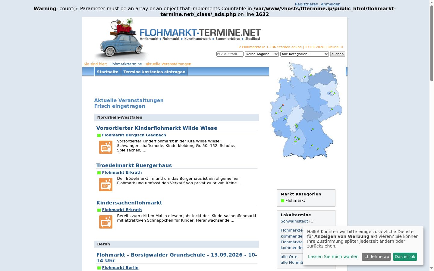 Screenshot des Einwilligungsbanners vor jeglicher Interaktion