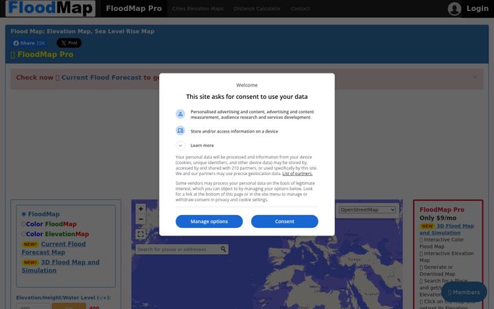 Screenshot of floodmap.net