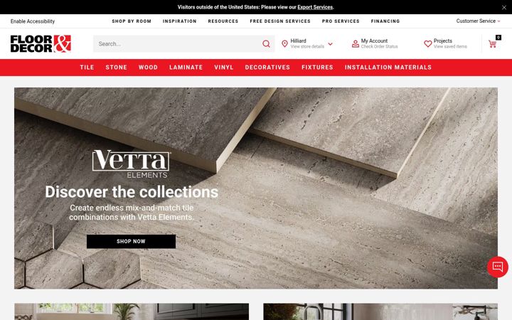 Snímek obrazovky flooranddecor.com