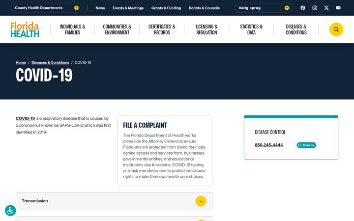 Screenshot of floridahealthcovid19.gov