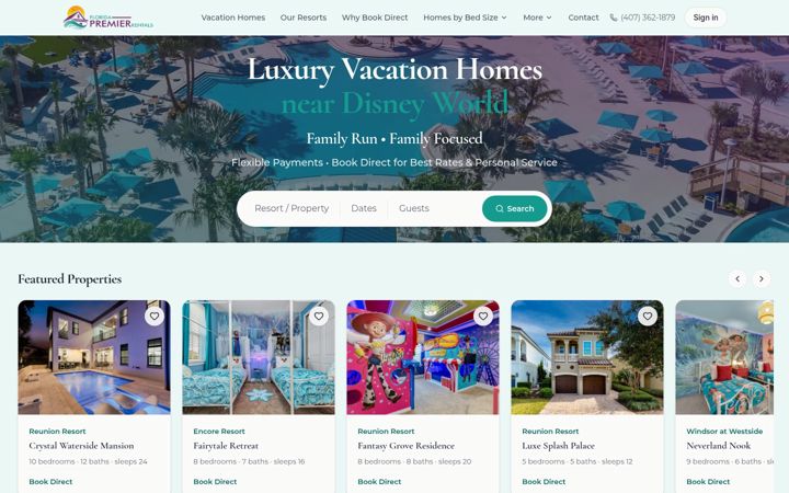 Screenshot of floridapremierrentals.com