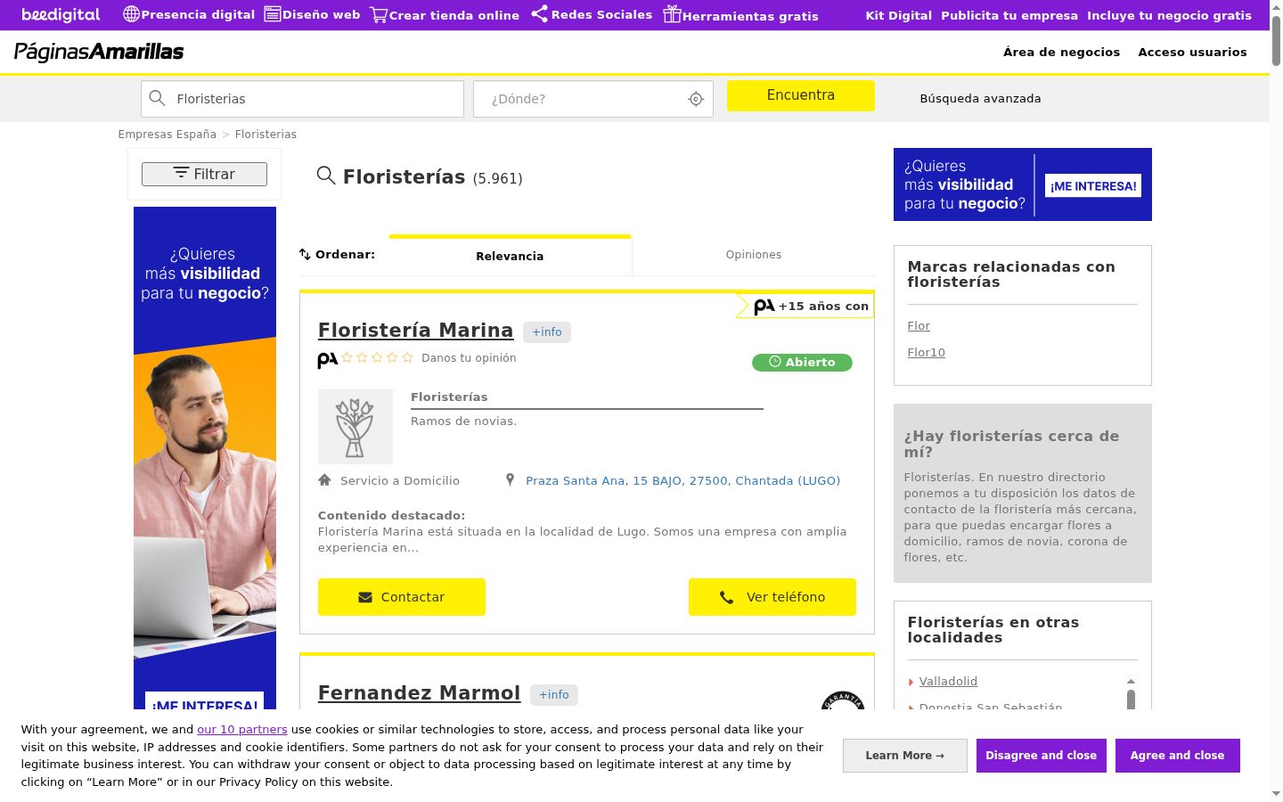 Screenshot του banner συγκατάθεσης που εμφανίστηκε πριν από οποιαδήποτε αλληλεπίδραση