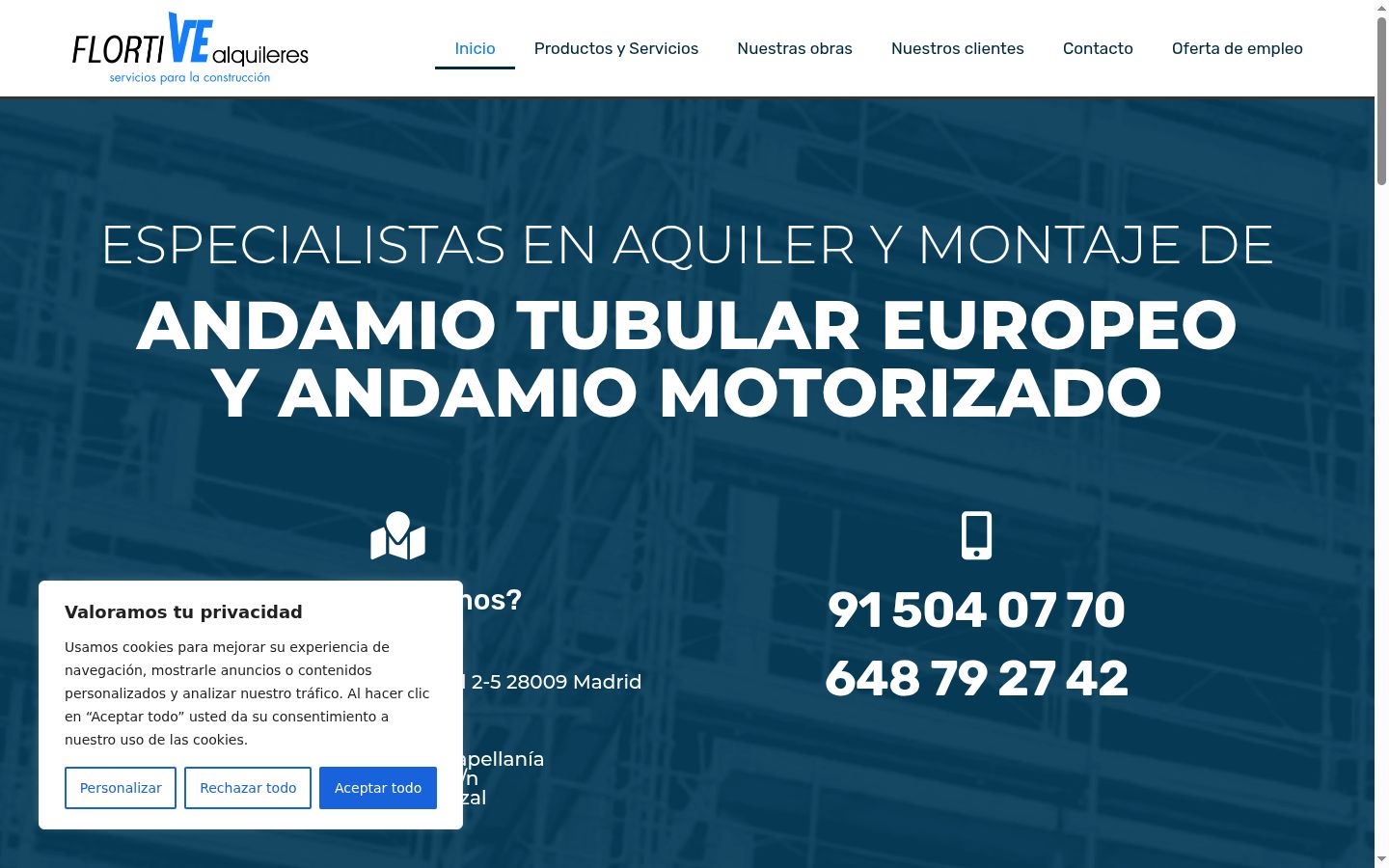 Captura de pantalla del banner de consentimiento mostrado antes de cualquier interacción