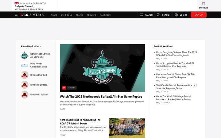 Screenshot of flosoftball.com