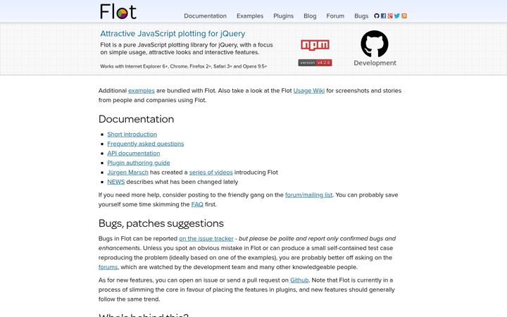 Screenshot of flotcharts.org