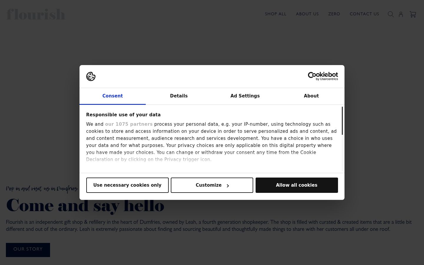 Screenshot of the consent banner shown before any interaction