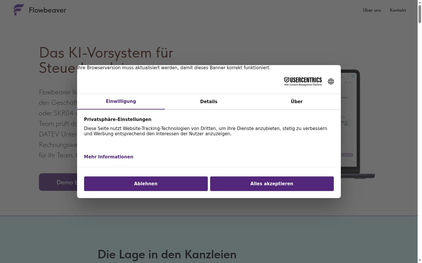 Screenshot tal-banner tal-kunsens muri qabel kwalunkwe interazzjoni