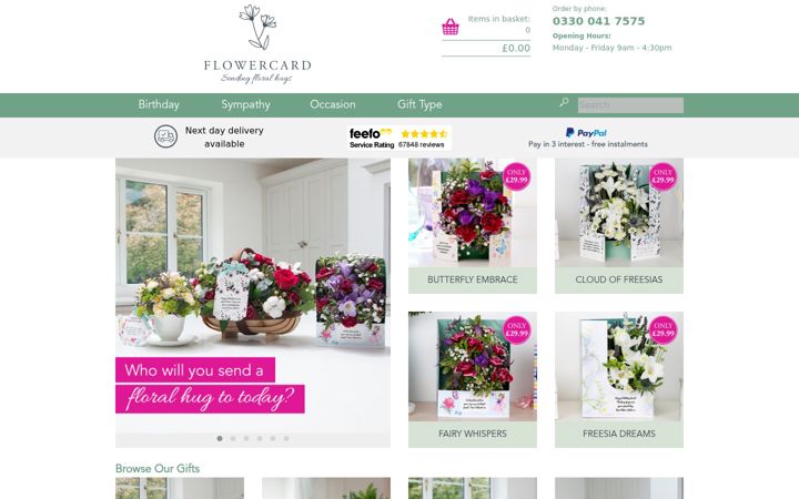 Snimka zaslona za flowercard.co.uk