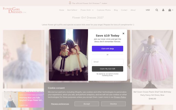 Screenshot of flowergirldresses.com