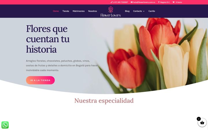 Captură de ecran a flowerlovers.com.co