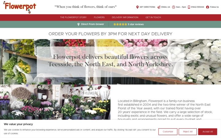 Snimka zaslona za flowerpotflorist.co.uk