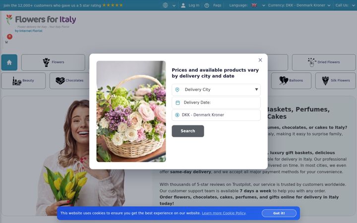 Screenshot of flowersforitaly.com