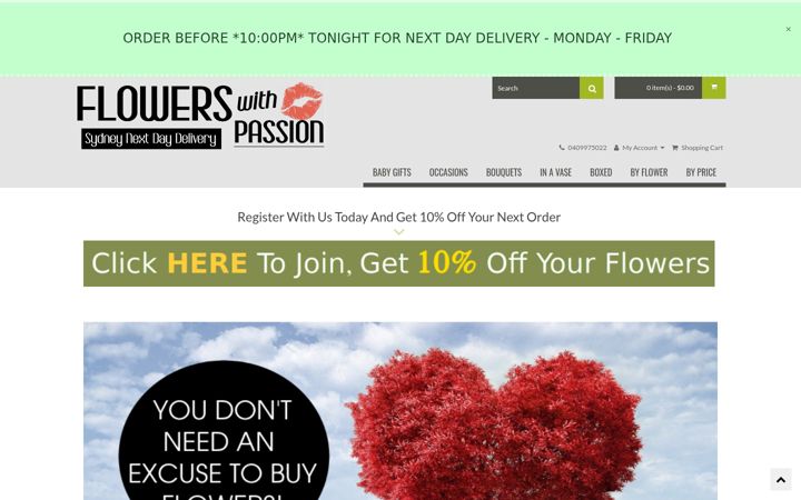 Screenshot of flowerswithpassion.com.au