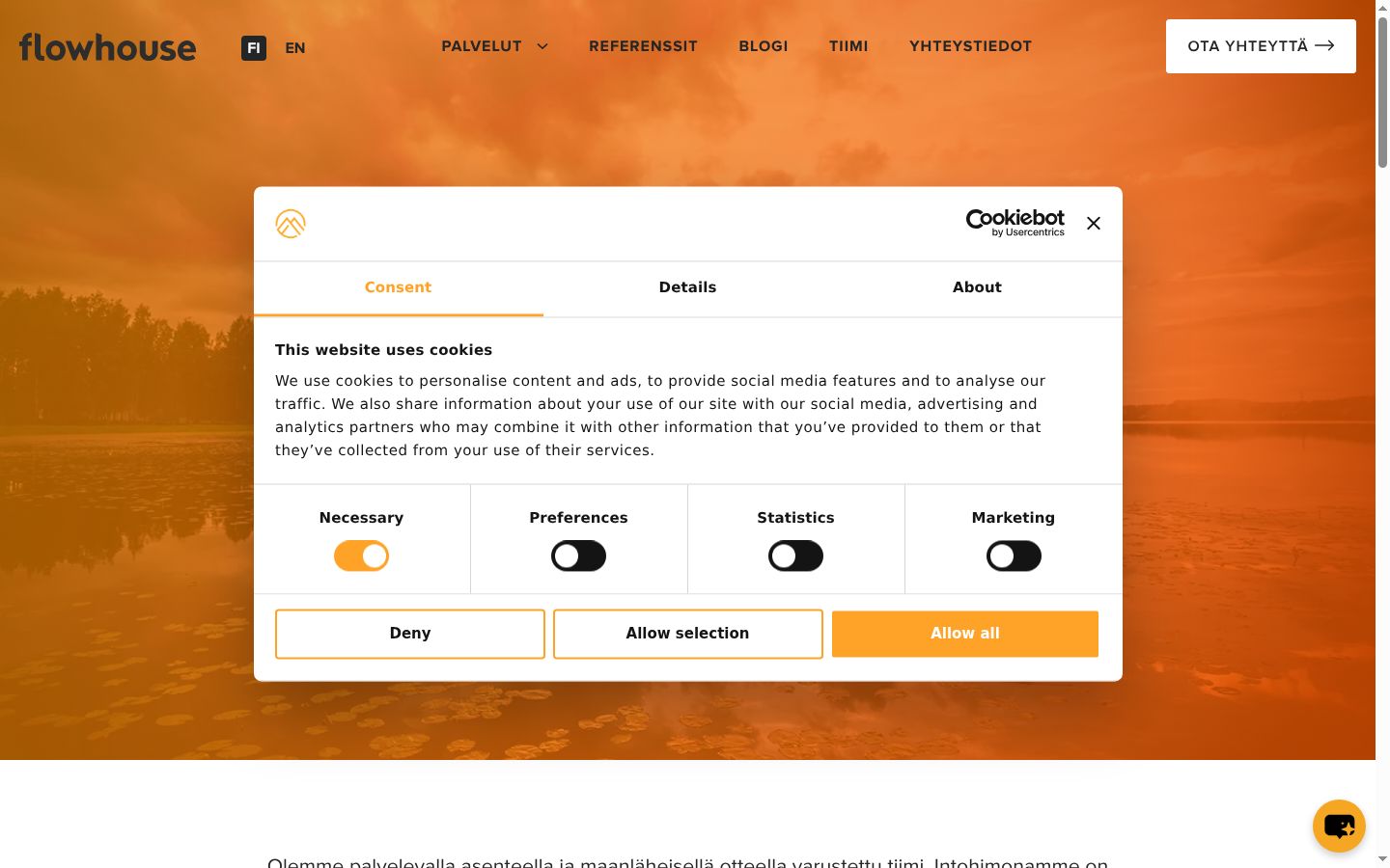 Screenshot del banner di consenso mostrato prima di qualsiasi interazione