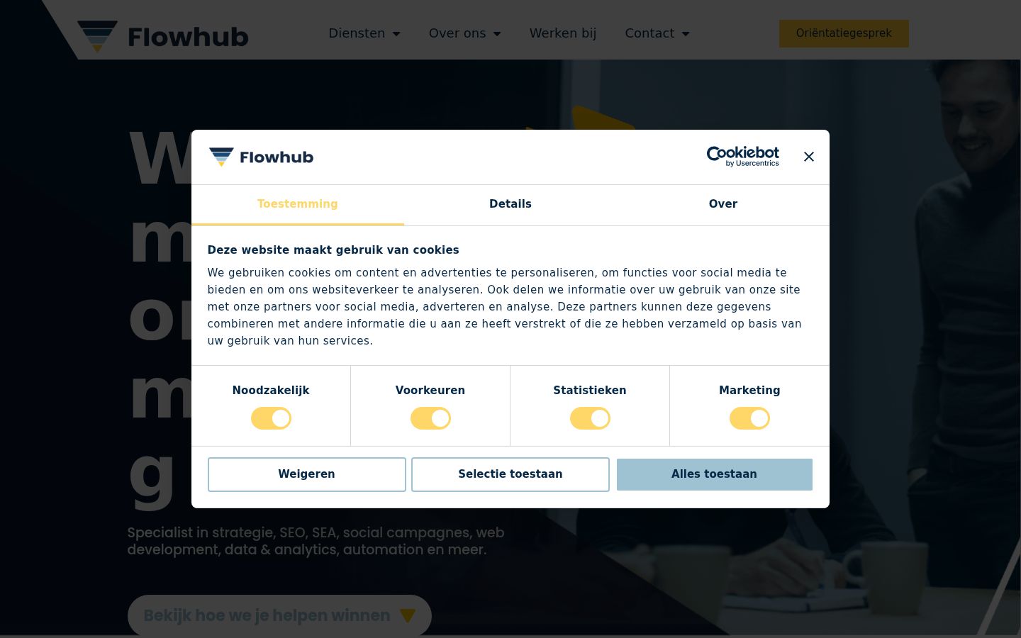 Snímka obrazovky banera súhlasu zobrazeného pred akoukoľvek interakciou