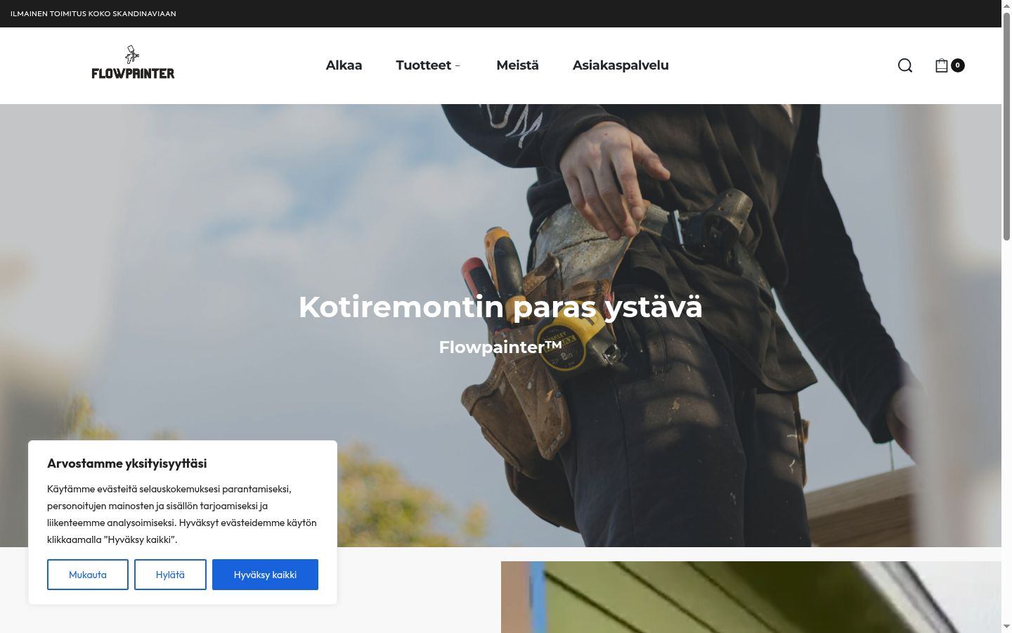 Ekrānuzņēmums ar piekrišanas baneri, kas tika rādīts pirms jebkādas mijiedarbības