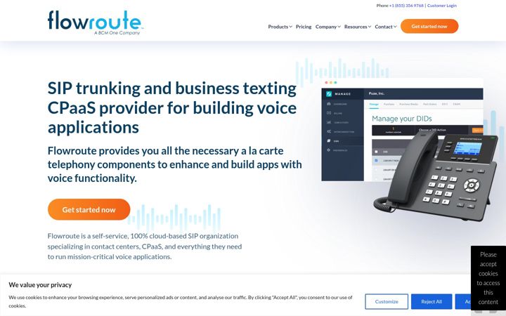 Screenshot of flowroute.com
