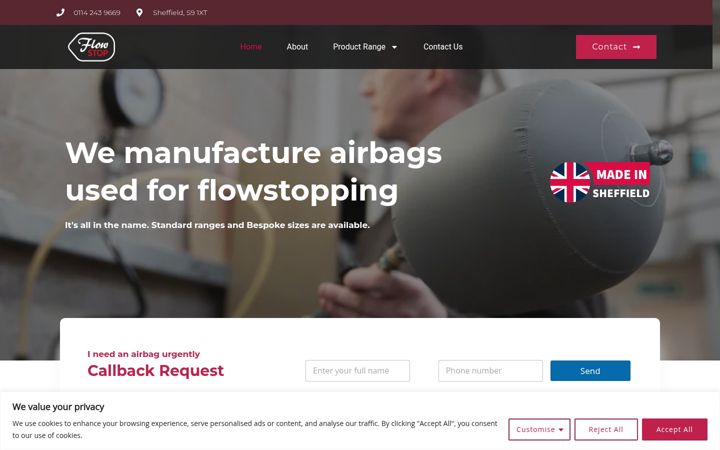 Skærmbillede af flowstop.co.uk