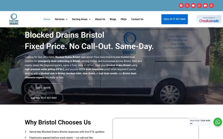 Skærmbillede af flowsuredrains.co.uk