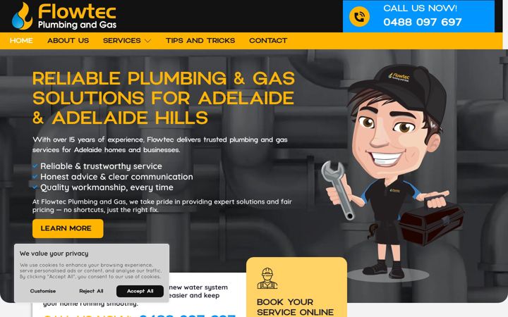 Snímek obrazovky flowtecplumbingandgas.com.au