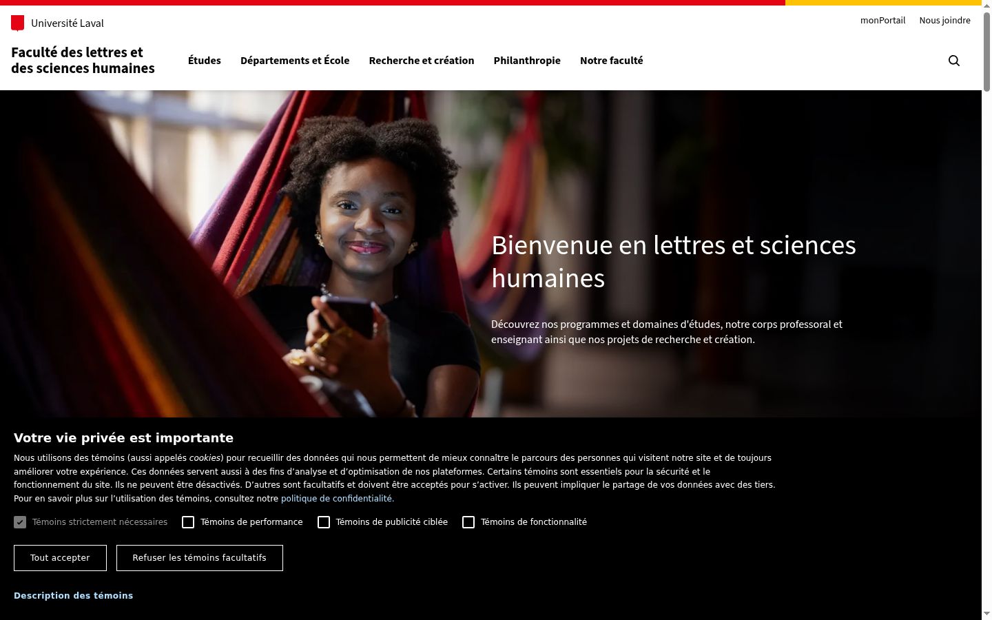 Capture d'écran de la bannière de consentement affichée avant toute interaction
