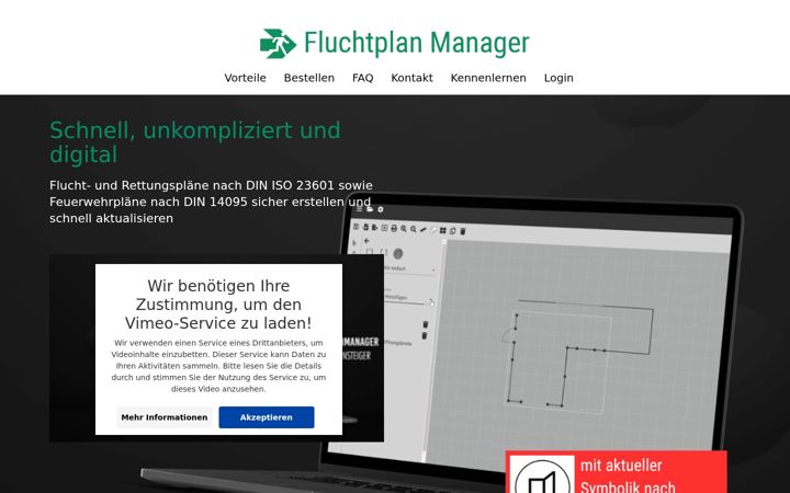 Screenshot ta' fluchtplanmanager.de