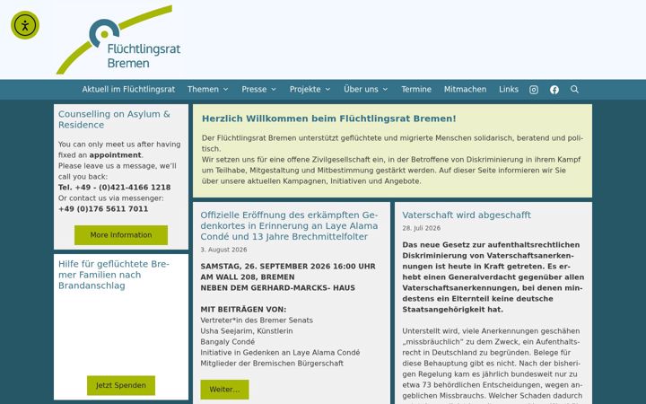Screenshot of fluechtlingsrat-bremen.de