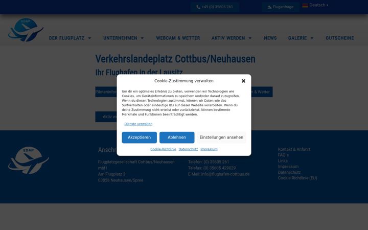Screenshot of flughafen-cottbus.de