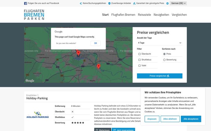 Screenshot of flughafenbremenparken.de