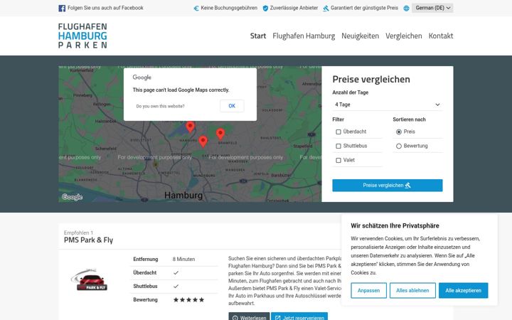 Screenshot of flughafenhamburgparken.de