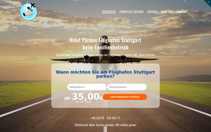 Captura de pantalla de flughafenparkservice-stuttgart.de