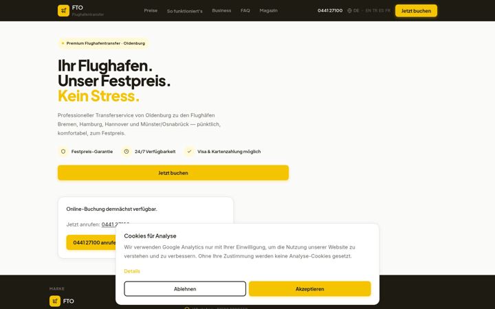 Screenshot of flughafentransfer-oldenburg.de