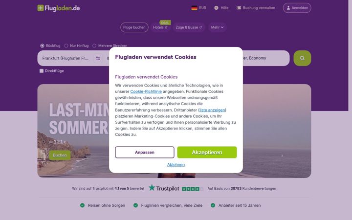 Screenshot of flugladen.de