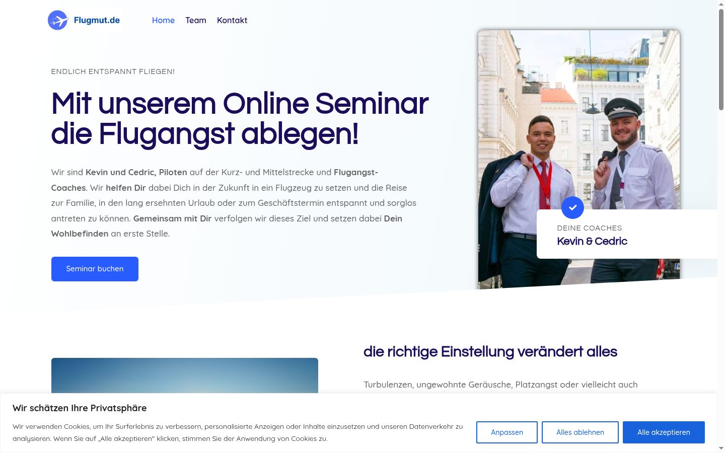 Screenshot des Einwilligungsbanners vor jeglicher Interaktion