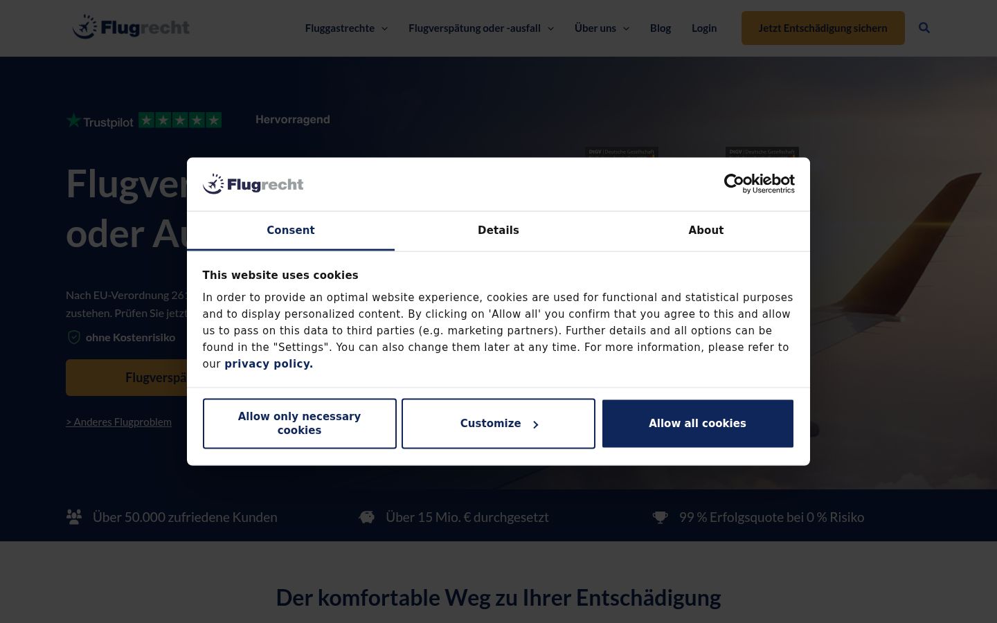 Screenshot of the consent banner shown before any interaction