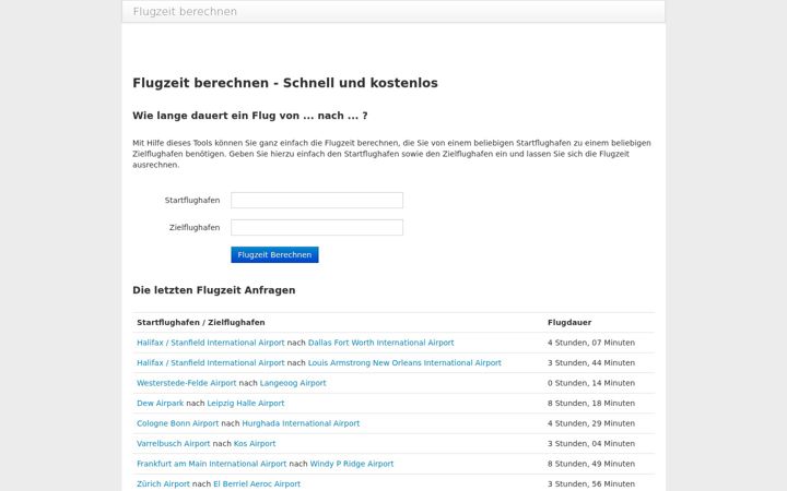 Screenshot ta' flugzeit-berechnen.de