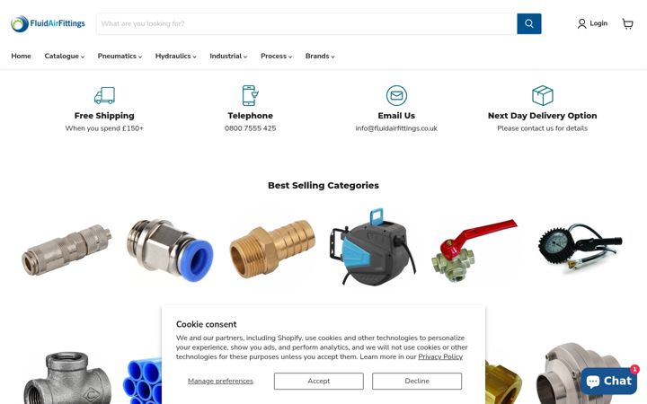 Skärmbild av fluidairfittings.co.uk