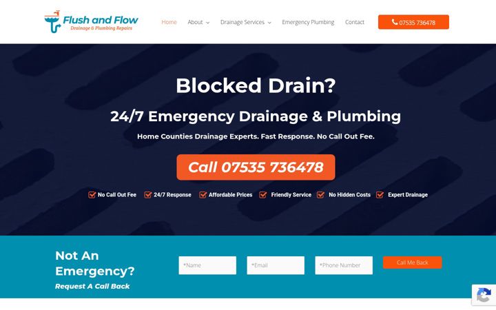 Skærmbillede af flushandflowdrainage.co.uk
