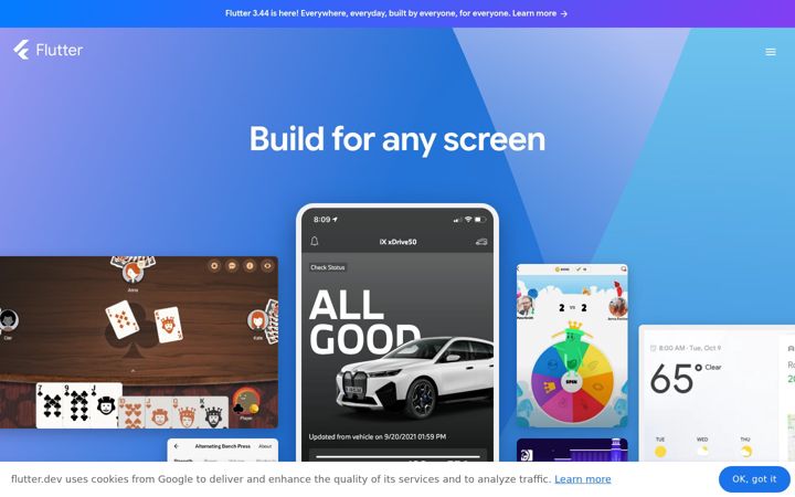 Screenshot of flutter.io