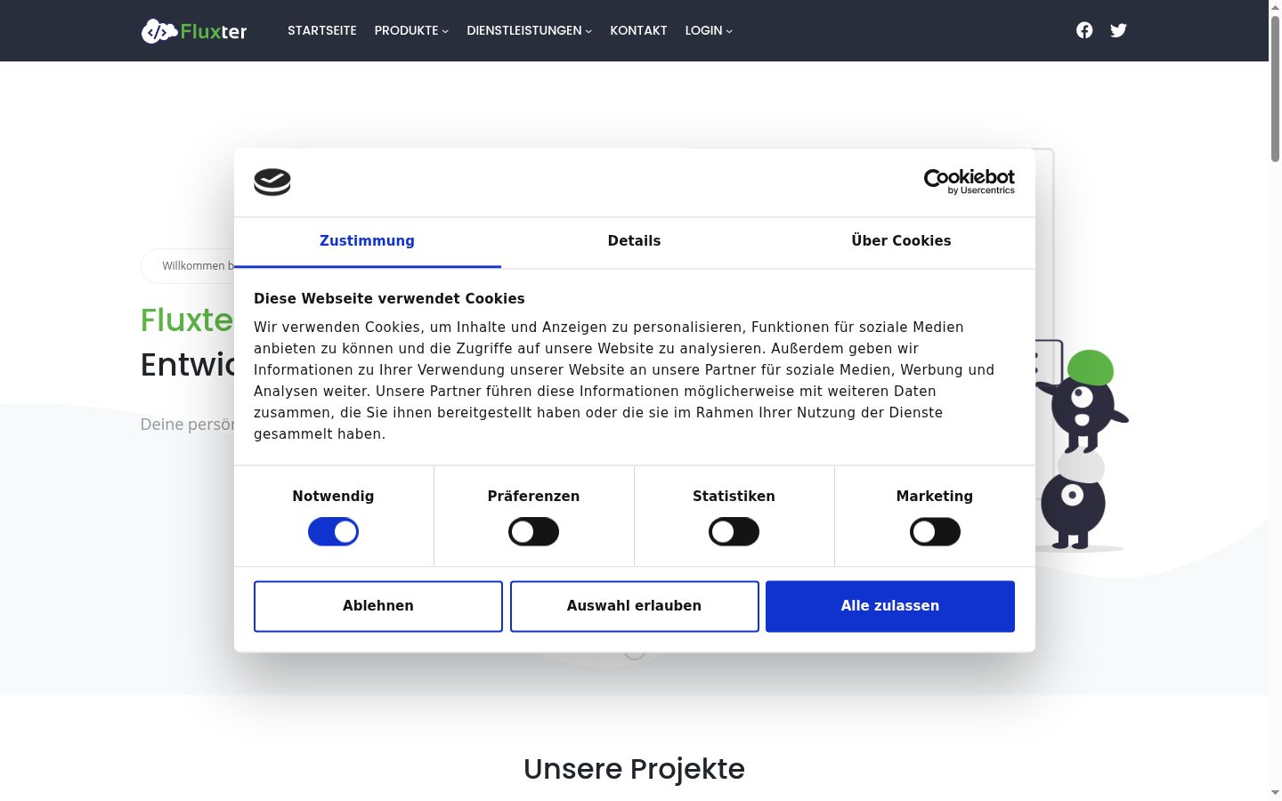 Screenshot del banner di consenso mostrato prima di qualsiasi interazione