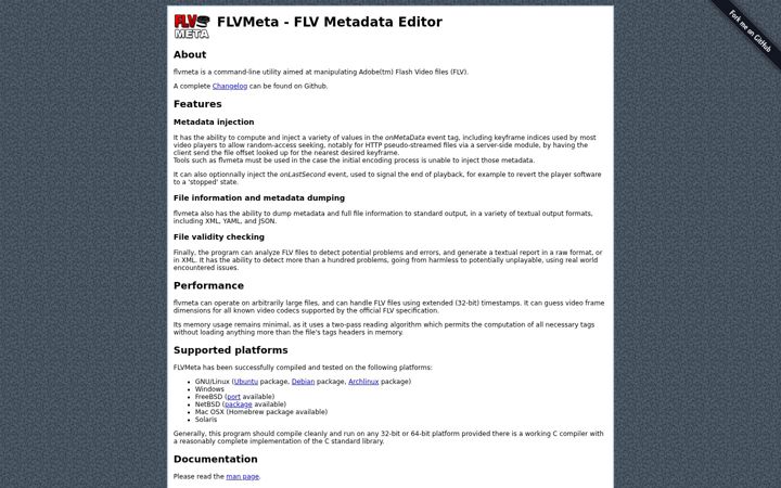 Screenshot of flvmeta.com