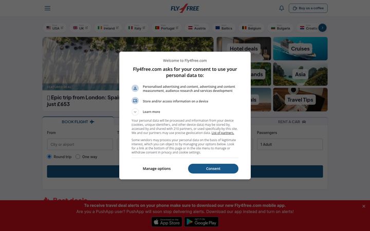Screenshot of fly4free.com