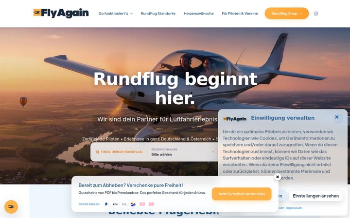 Screenshot ta' flyagain.de