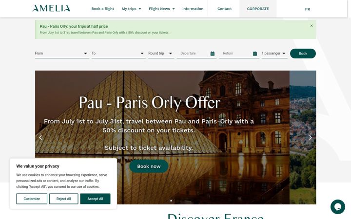 Screenshot of flyamelia.com