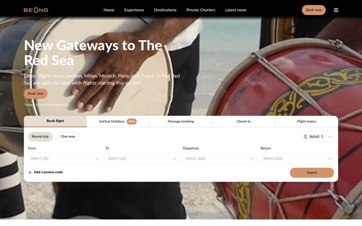 Screenshot of flybeond.com