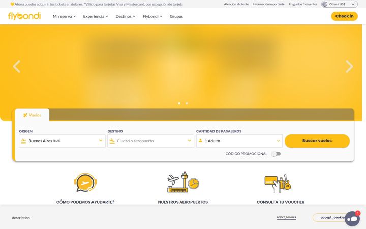 Skärmbild av flybondi.com