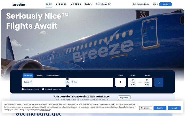 Snimka zaslona za flybreeze.com